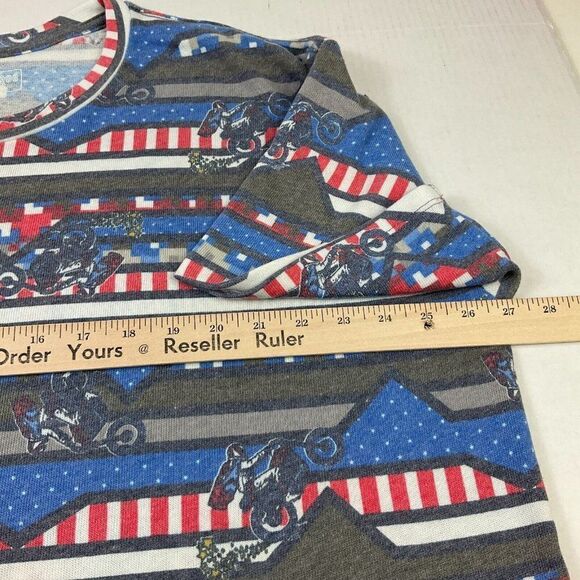 Lularoe Stretch Knit Top Motorcycle Print Short Sleeve Shirt Crew Neck Size 3XL - Picture 8 of 11